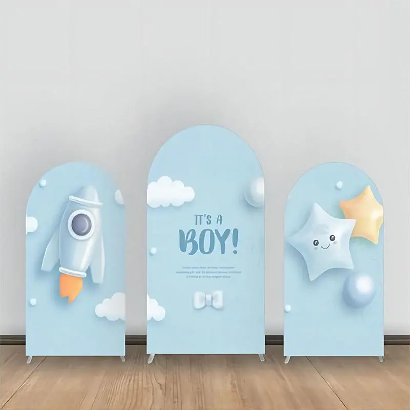 Blue Rocket Star Cloud Baby Shower Arch Backdrop Kit - Aperturee