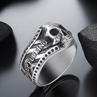 Vintage Gothic Skull Rings for Men Keep Going Stainless Steel Band Silver Color Skeleton Cocktail Party Biker Jewelry Size 8-...
