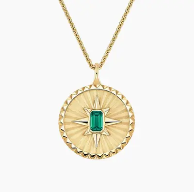 10K Gold 5 x 3 mm Emerald Star Medallion Necklace