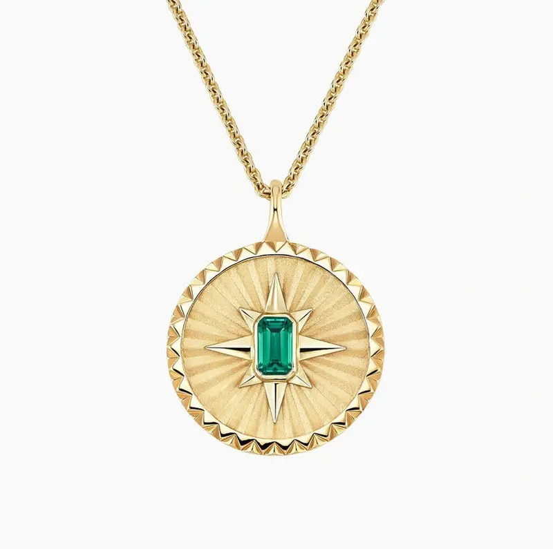 10K Gold 5 x 3 mm Emerald Star Medallion Necklace