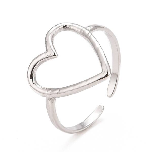 Non-Tarnish 304 Stainless Steel Open Heart Cuff Ring for Women