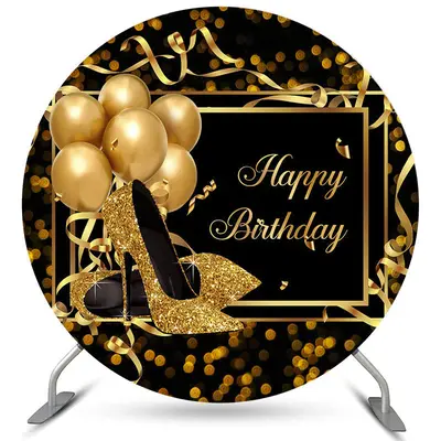 Aperturee Gold Glitter Heels And Balloons Round Birthday Backdrop | Backdrop For Birthday Party | Diy Birthday Backdrop | Cak...