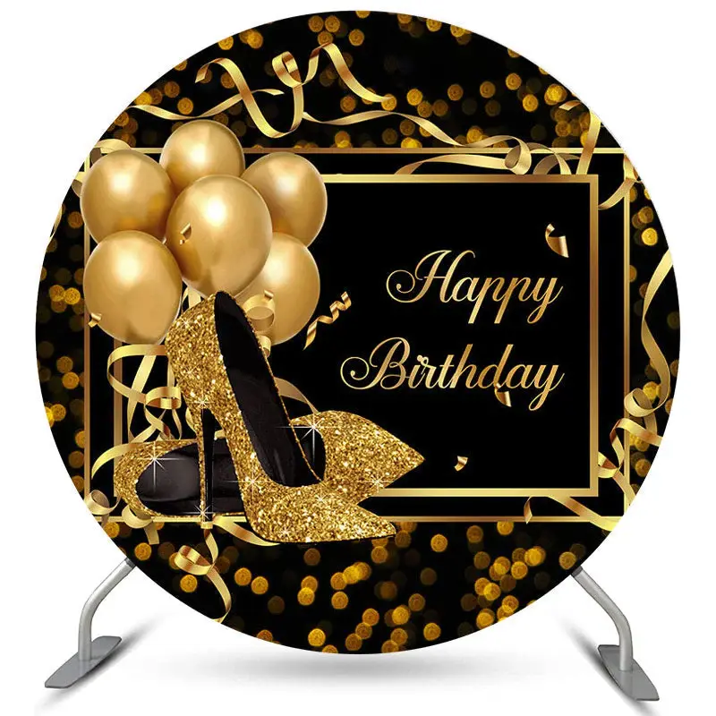 Aperturee Gold Glitter Heels And Balloons Round Birthday Backdrop | Backdrop For Birthday Party | Diy Birthday Backdrop | Cak...