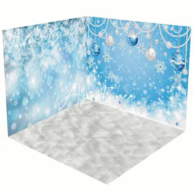 Aperturee Blue White Snowy Bells Christmas Room Set Backdrop - Aperturee