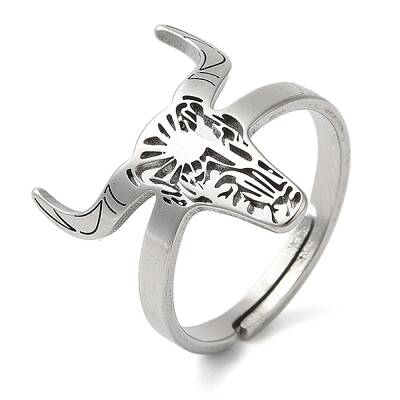 Non-Tarnish Cattle 304 Stainless Steel Adjustable Rings for Women
