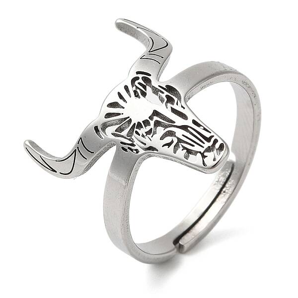 Non-Tarnish Cattle 304 Stainless Steel Adjustable Rings for Women