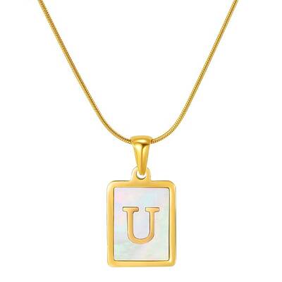Stainless Steel Snake Bone Chain Alphabet Necklace with Shell Pendant