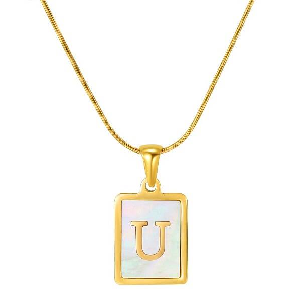 Stainless Steel Snake Bone Chain Alphabet Necklace with Shell Pendant