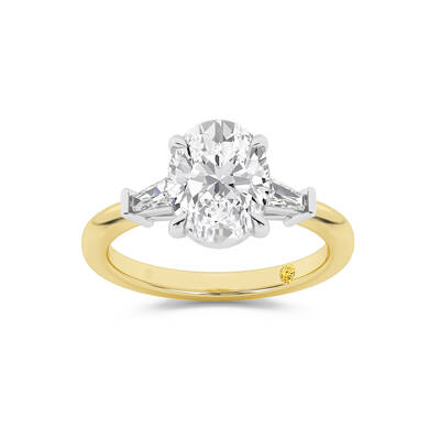 Valentina Tapered Baguette Lab Grown Three Stone Oval Shaped Diamond Engagement Ring |14K Yellow Gold 3 1/3 CT. TW.