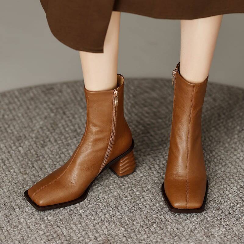 CHIKO Mariona Square Toe Block Heels Ankle Boots