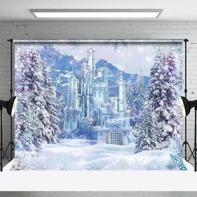 Ice Kingdom Castle Mountain Trees Winter Backdrop - Aperturee