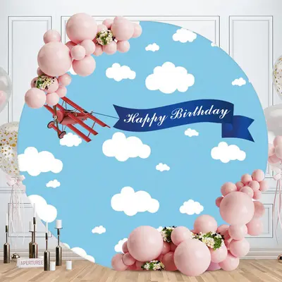 Aperturee White Clouds Blue Sky Circle Happy Birthday Backdrop