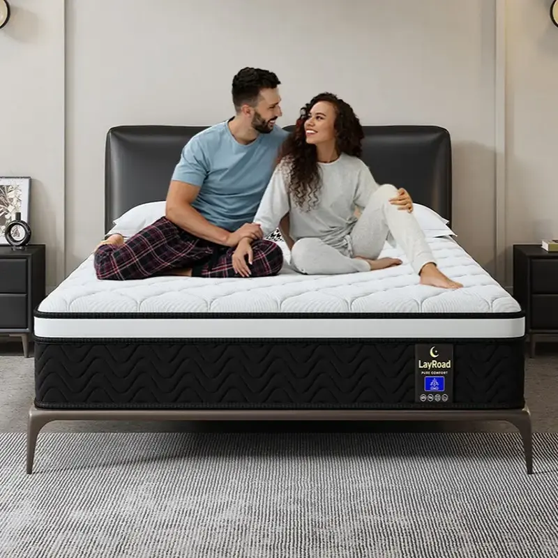 LAYROAD 12/14 Inch Twin Full Queen King Hybrid Mattresses Memory Foam Spring Medium Firmness Lumbar Support for Home Rooms Ho...