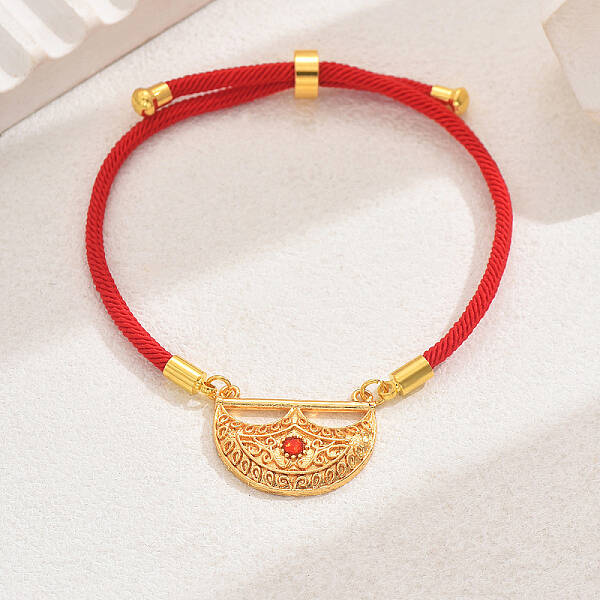 Vintage Ethnic Style Adjustable Round Cord Silder Bracelets with Brass Rhinestone Link for WomenLink for Women