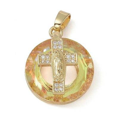 Brass Micro Pave Cubic Zirconia with Glass Pendents