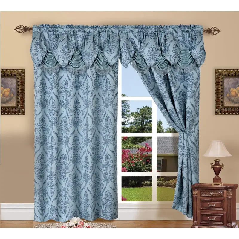 Elegant Comfort Set of 2 Penelope Jacquard Curtain Panels with Attached Valance - 54\