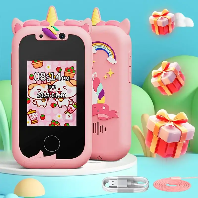 Unicorn Design Touch Screen Camera Phone, 1 Count Cute Dual Camera USB Rechargeable Camera with Lanyard, Birthday Gift for ...