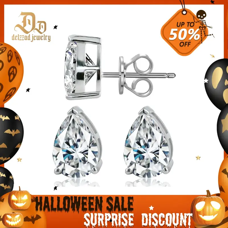 Delzzad Pear Cut Lab-Created Moissanite Stud Earring S925 Sterling Silver Moissanite Jewelry Perfect Birthday Mother’s Day ...