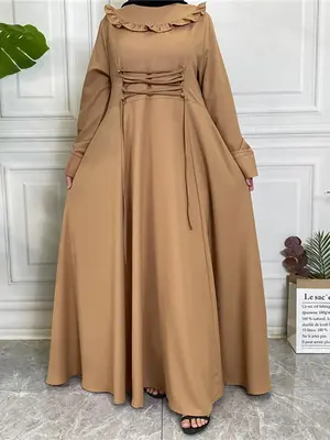 Women's Plain Lace Up Ruffle Hem Plicated Dress, Elegant Long Sleeve A Line Dress for Party Holiday Wedding Guest, Ladies Spr...