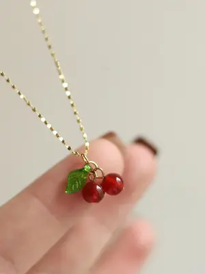 Sweet Design Cherry Decor Necklace for Women, Stainless Steel Vintage Jewelry As Gifts for Her, Clavicle Matching Chain Neckl...