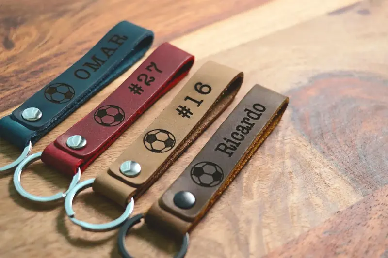 SLIM Soccer Personalized Keychain / Keyring / bag Tag / Name Tag - Leather Keychain