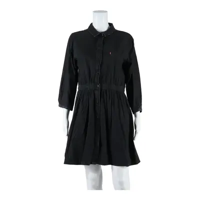 LEVI'S Denim Look Womens Skater Dress Black Long Sleeve Knee Length L