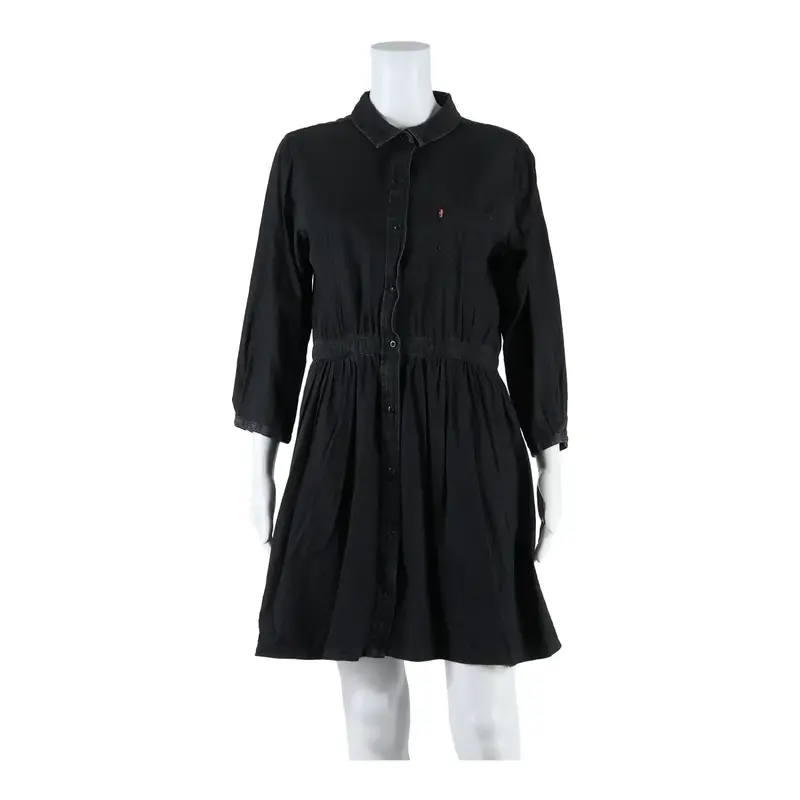 LEVI'S Denim Look Womens Skater Dress Black Long Sleeve Knee Length L