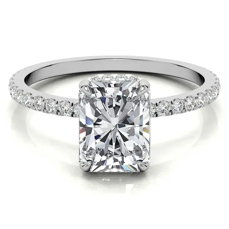 10K White Gold Emerald Cut Moissanite Engagement Ring