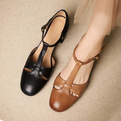 CHIKO Magdalena Round Toe Block Heels T-Strap Shoes