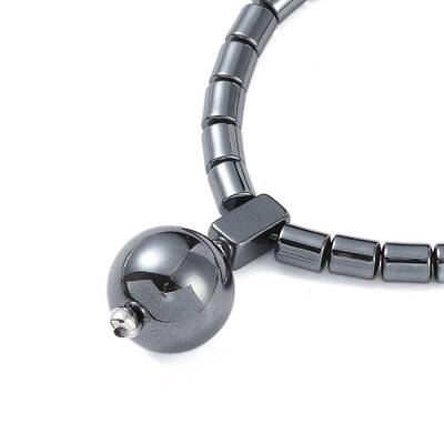 Non-Magnetic Synthetic Hematite Ball Pendant Necklaces for Men