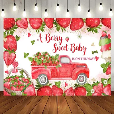 Sweet Red Strawberry Truck Baby Shower Backdrop - Aperturee