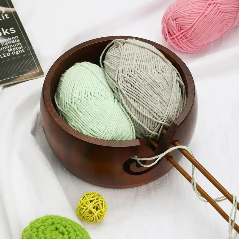 Wooden Yarn Bowl, 1 Count Knitting Crochet Yarn Ball Holder for Handcrafted Knitting Sewing, Sewing Accessories Storage Suppl...