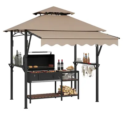 Garvee Steel Grill Gazebo 8'x5' with Double-Tier Roof & Awning, Q235 Steel Frame, Waterproof Canopy, Shelves & Hooks, LED Lig...