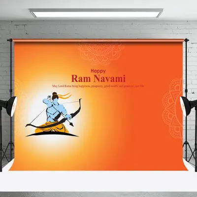 Aperturee Orange Archery Lord Rama Happy Ram Navami Backdrop - Aperturee