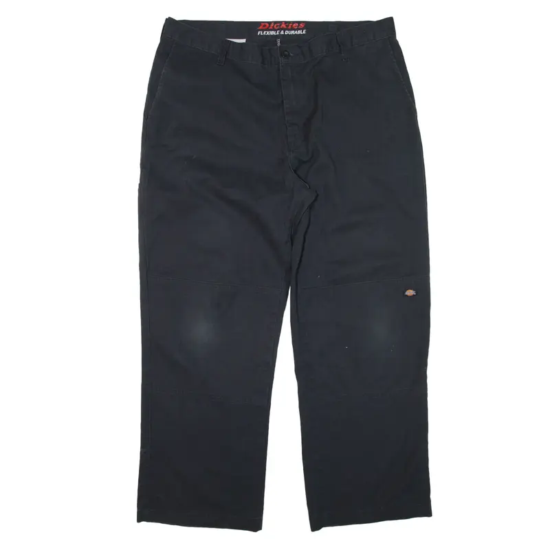 DICKIES Double-knee Workwear Trousers Black Loose Straight Mens W36 L27
