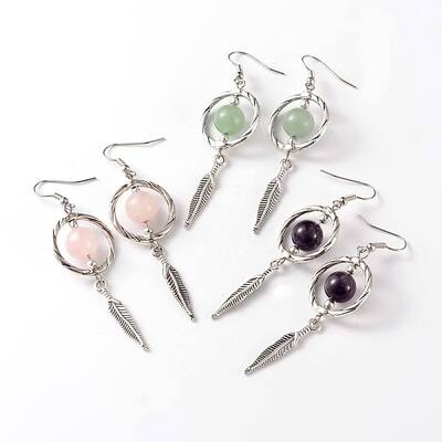 Alloy Natural Mixed Stone Dangle Earrings
