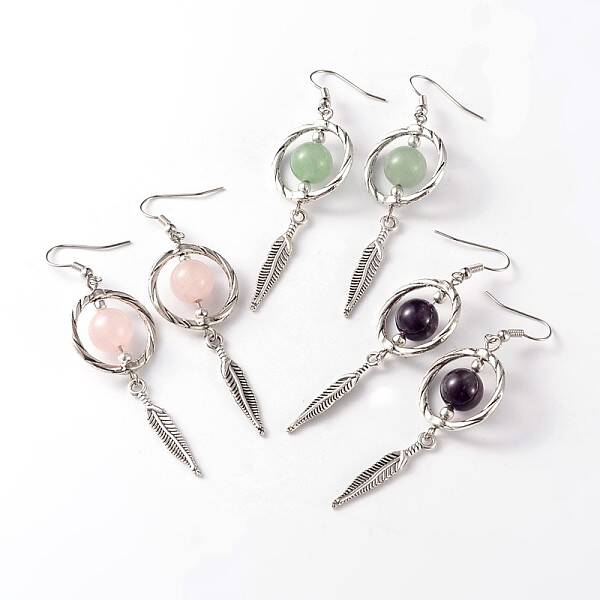 Alloy Natural Mixed Stone Dangle Earrings