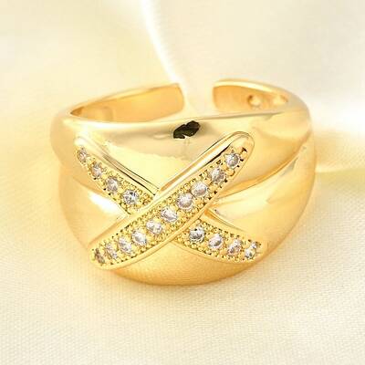 Brass Micro Pave Cubic Zirconia Adjustable Open Cuff Rings for Women