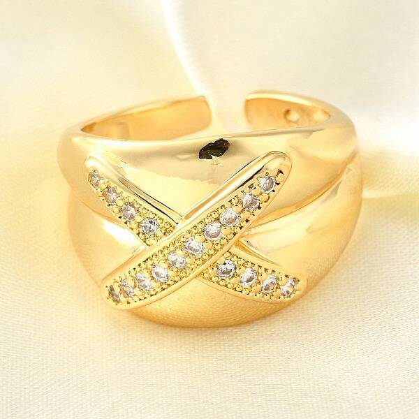 Brass Micro Pave Cubic Zirconia Adjustable Open Cuff Rings for Women
