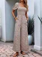 Women's Ditsy Floral Print Short Sleeve Jumpsuit, Boho Fashion Casual Shortsleeve Jumpsuit for Daily Holiday Vacation Wear, S...