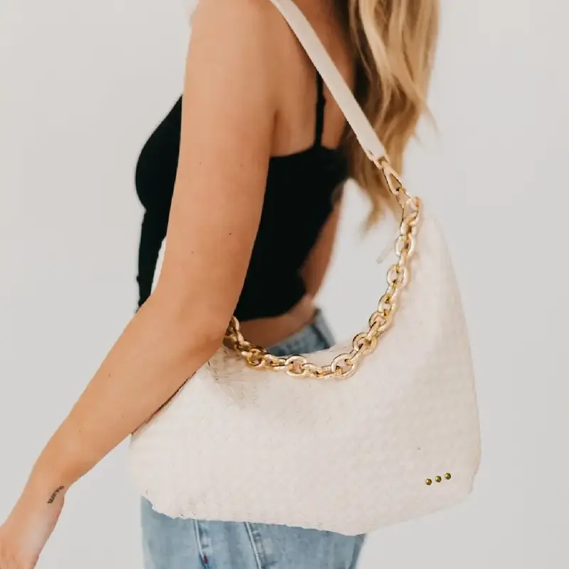 Sienna Slouchy Woven Shoulder Bag - Versatile Design with Chain Strap, Ideal for Everyday Use