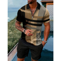 Zipper POLO Shirt Shorts Set Summer Fashion Casual Men's Sports Set 3D Printed Simple Style Lapel Zipper POLO Shirt 2 Sets Cl...