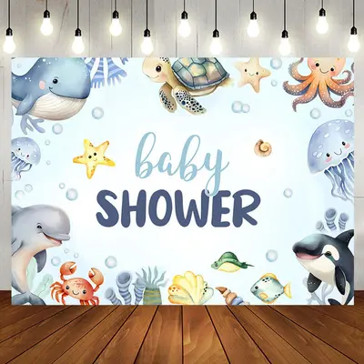 Marine Life Under The Sea Boys Baby Shower Backdrop - Aperturee