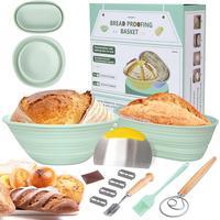 Silicone Banneton Bread Proofing Baskets 9 Inch Round & 10 Inch Oval Sourdough Safe Baking Basket Complete Set for Bread Maki...