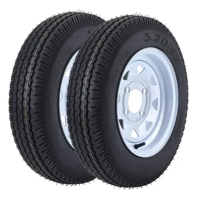 Garvee 5.30-12 Trailer Tires, 2 Pack, Load Range C 6PLY, 12x4 Rims 4 Lug on 4, Max Load 1050 LBS @ 80 PSI, DOT Approved Du...