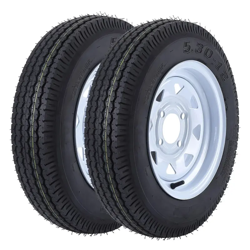 Garvee 5.30-12 Trailer Tires, 2 Pack, Load Range C 6PLY, 12x4 Rims 4 Lug on 4, Max Load 1050 LBS @ 80 PSI, DOT Approved Du...