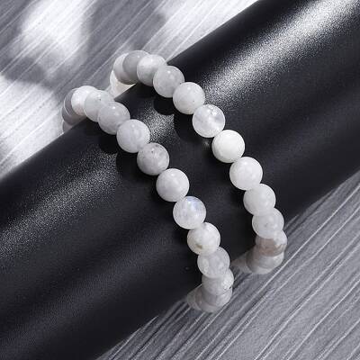 Natural Moonstone Round Beaded Stretch Bracelets for Men Women