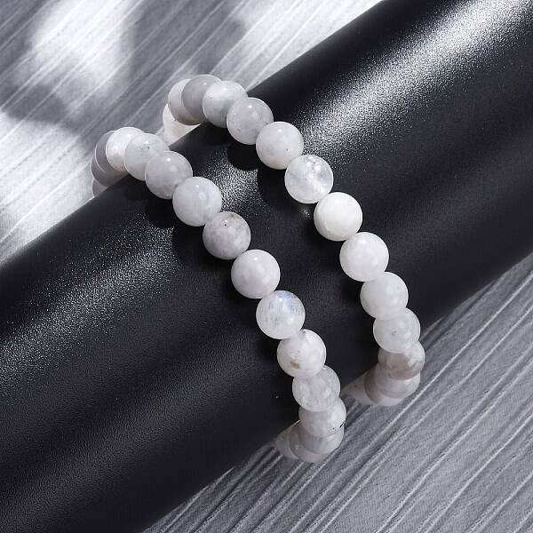 Natural Moonstone Round Beaded Stretch Bracelets for Men Women