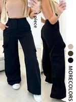 Women's Plain Flap Pocket Cargo Pants, Casual Fashion Loose Streetwear Trendy Trousers for Daily Wear, Ladies Bottoms for All...
