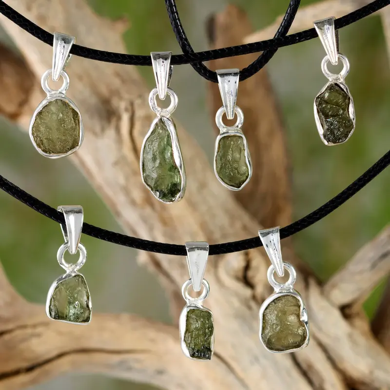 Intuitively Chosen Moldavite Sterling Silver Pendant, Saged and Blessed (Real Czech Moldavite) (0.5-1.3 Grams)